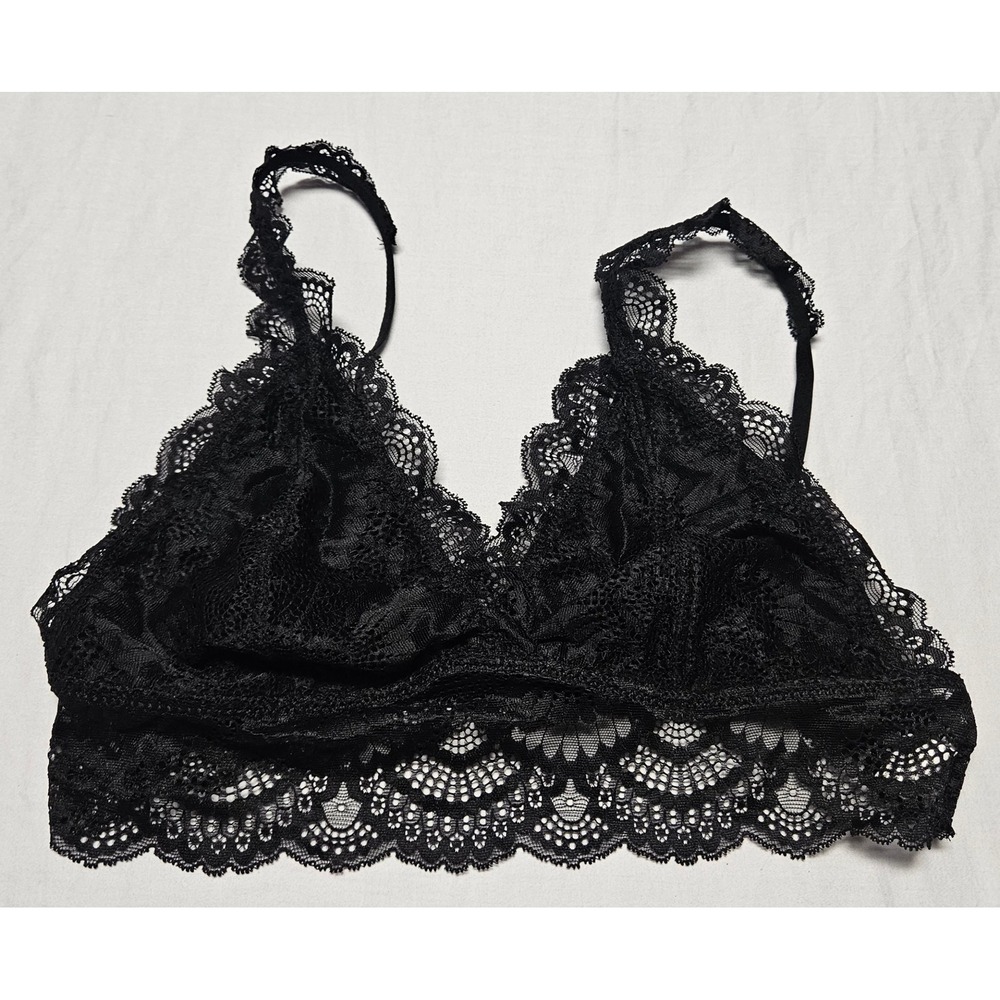 Avidlove Lace Bralette‎ Womens Large Black Floral Scalloped Longline Unlined New
